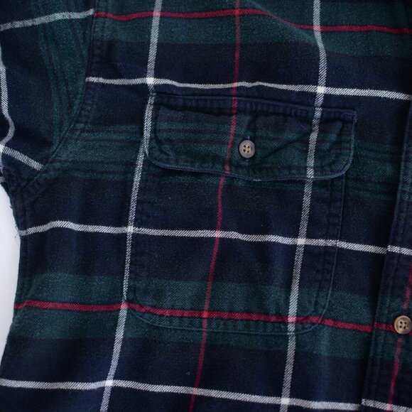 Vintage Eddie Bauer Green Navy Tartan Pattern Bainbridge Flannel Button Up Shirt - Picture 10 of 11
